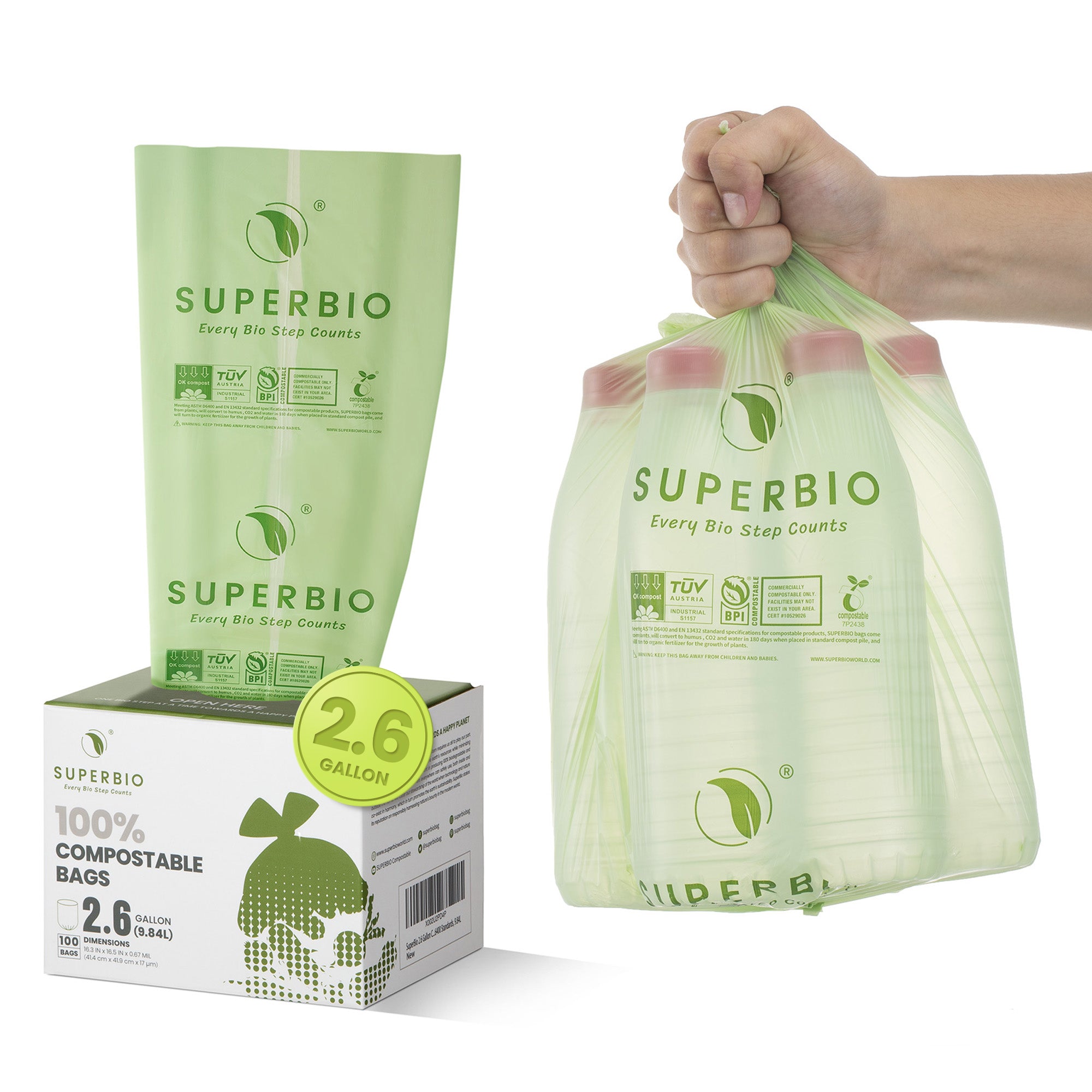 SUPERBIO Compostable Dog Poop Bags, 180 Counts, 12 Rolls