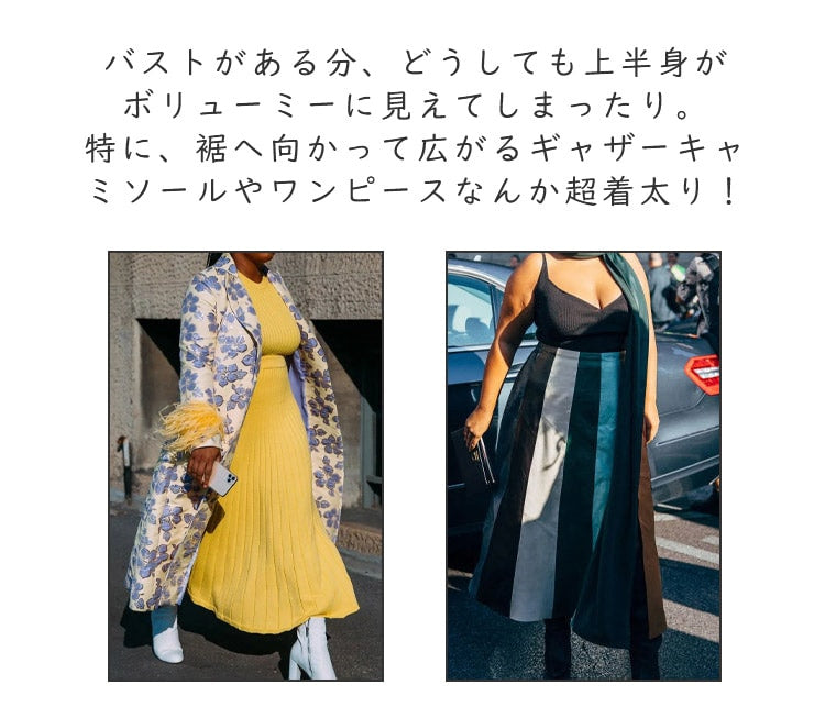 ファッションコーディネートの例を示す画像、黄色いドレスと花柄のコートを着た女性