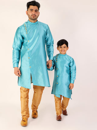 Pro Ethic Men's Firozi Silk Father Son Matching Kurta Pajama Outfits B102