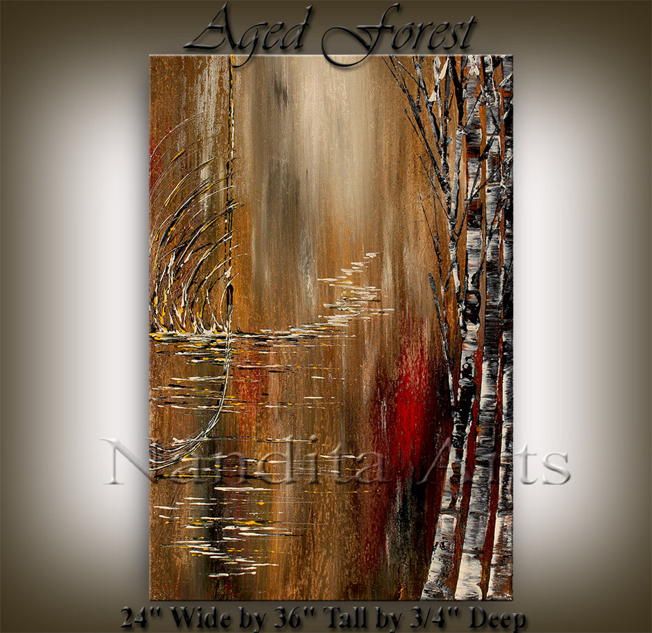 Bronze, Red, Black, and White Contemporary Abstract Canvas Art On Canvas Original - Acrylic Painting Abstract Art - Aged Forest