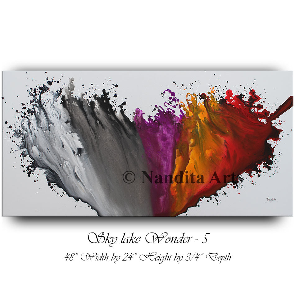Minimalistic Modern Abstract Wall Art Painting On Canvas for Sale - Sky lake Wonder - 5