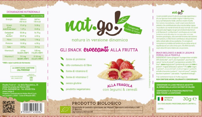 NAT-GO Snack Bio a base legumi e cereali alla lampone 12 x 30 g