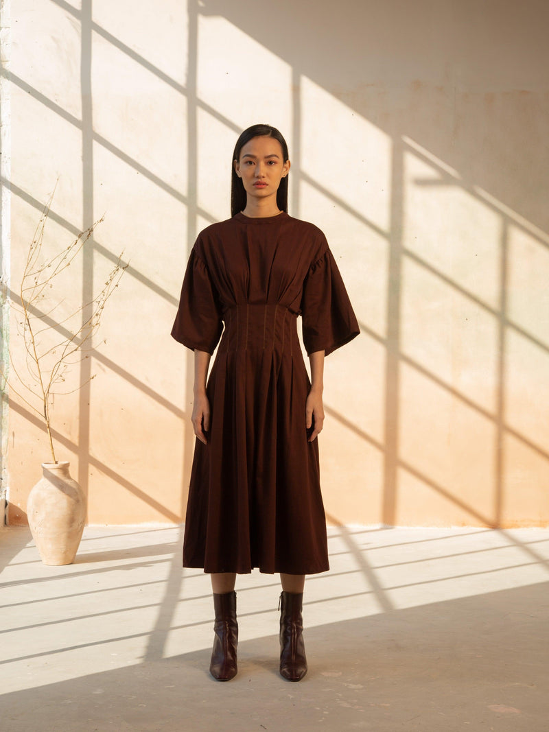 Darted Dress | Maroon Shoulder Sleeves Dresses Online | Cord Studio