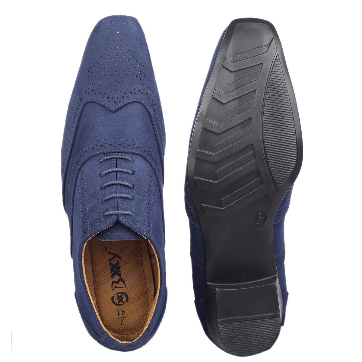 Blue Suede Brogue Oxford Shoes BX