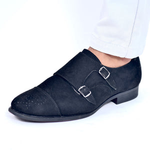 Black Suede Double Monk Shoes MD