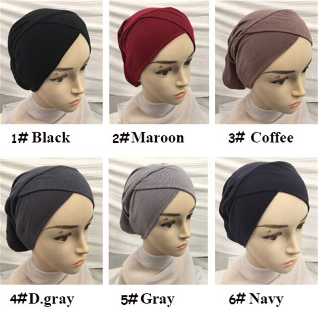 Muslim Women Head Scarf Cotton Underscarf Stretch Hijab turban Headwrap Underscarf Cap Shawl Islam S