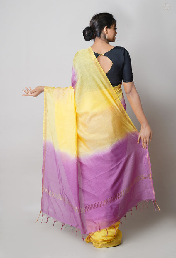 YELLOW AND PURPLE PURE BENARSI CHIFFON SAREE – Satrangikala