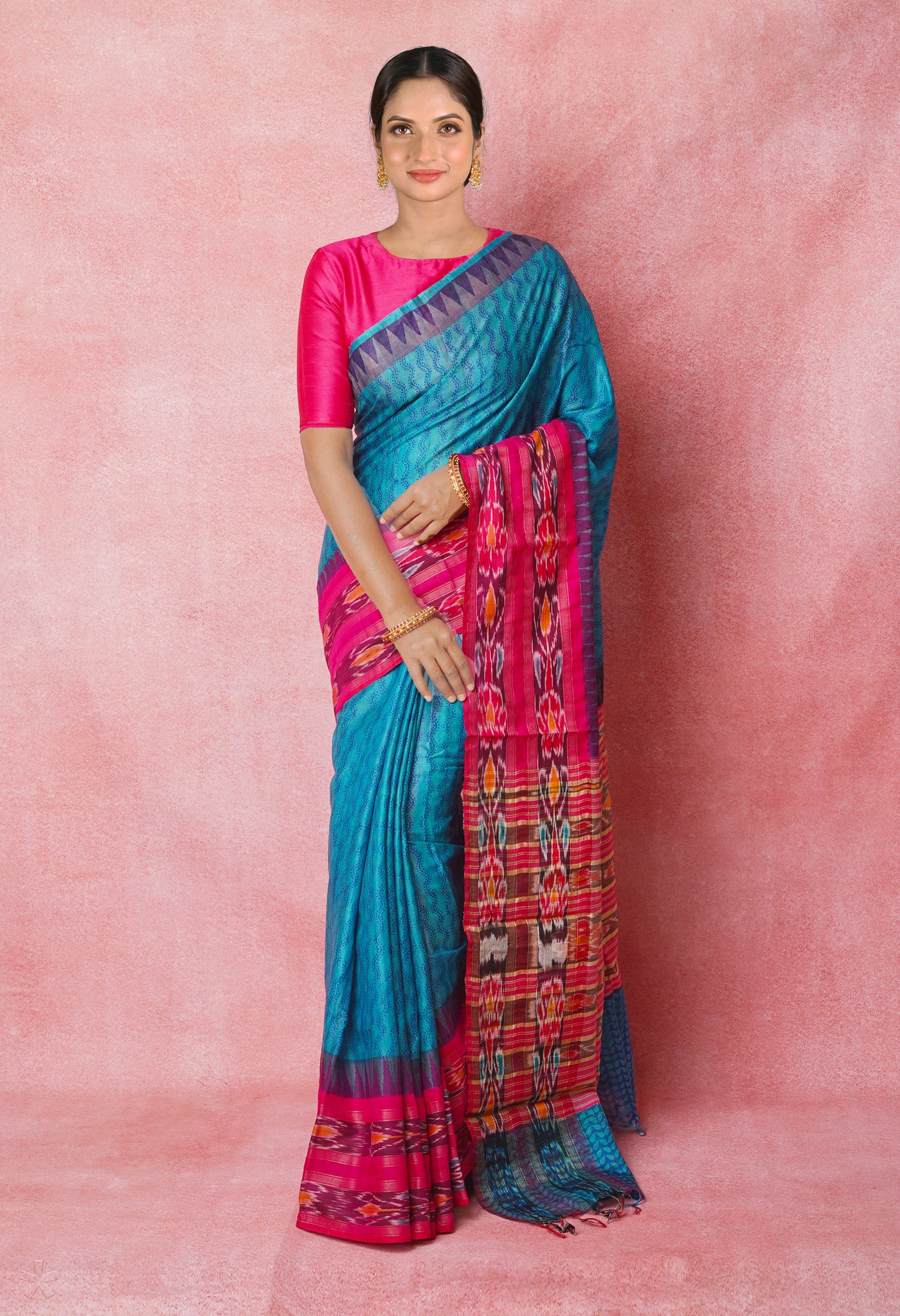 Buy Blue Pure Handloom Block Printed Bengal Tussar Silk Saree-UNM76384  Online at