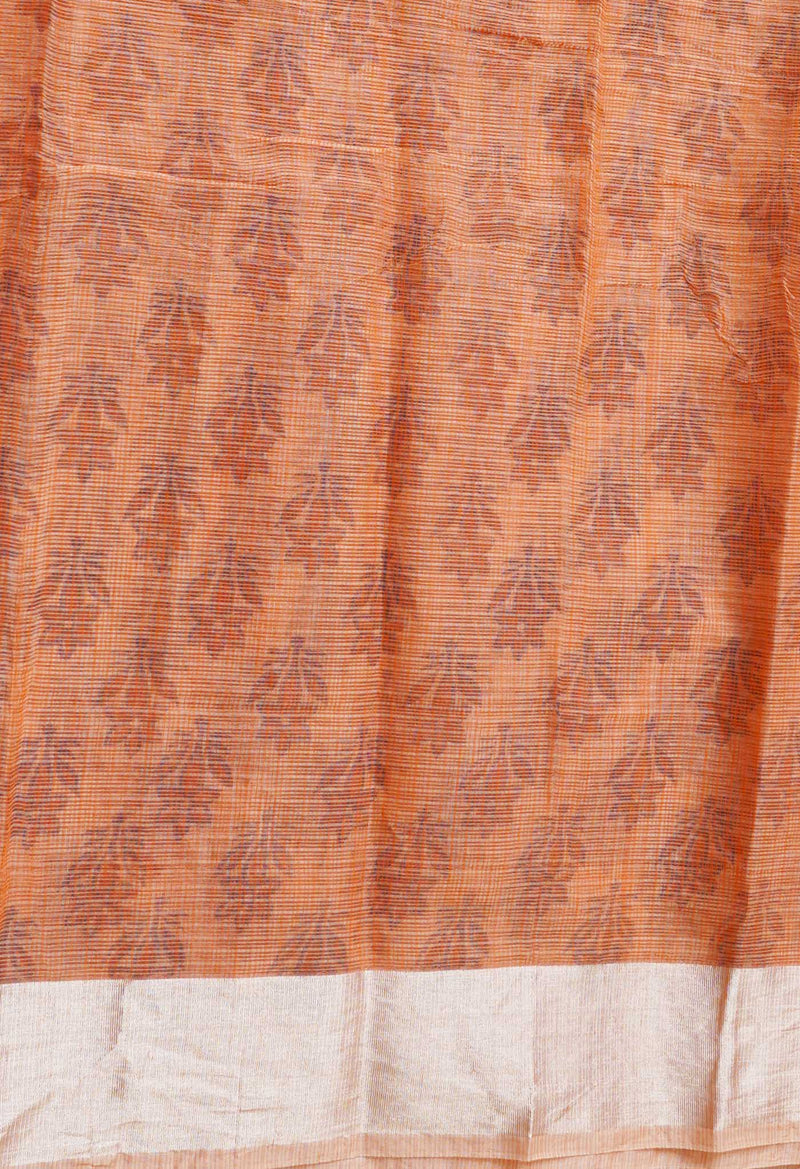 Orange Pure Kota Block Printed Cotton Saree-UNM66478