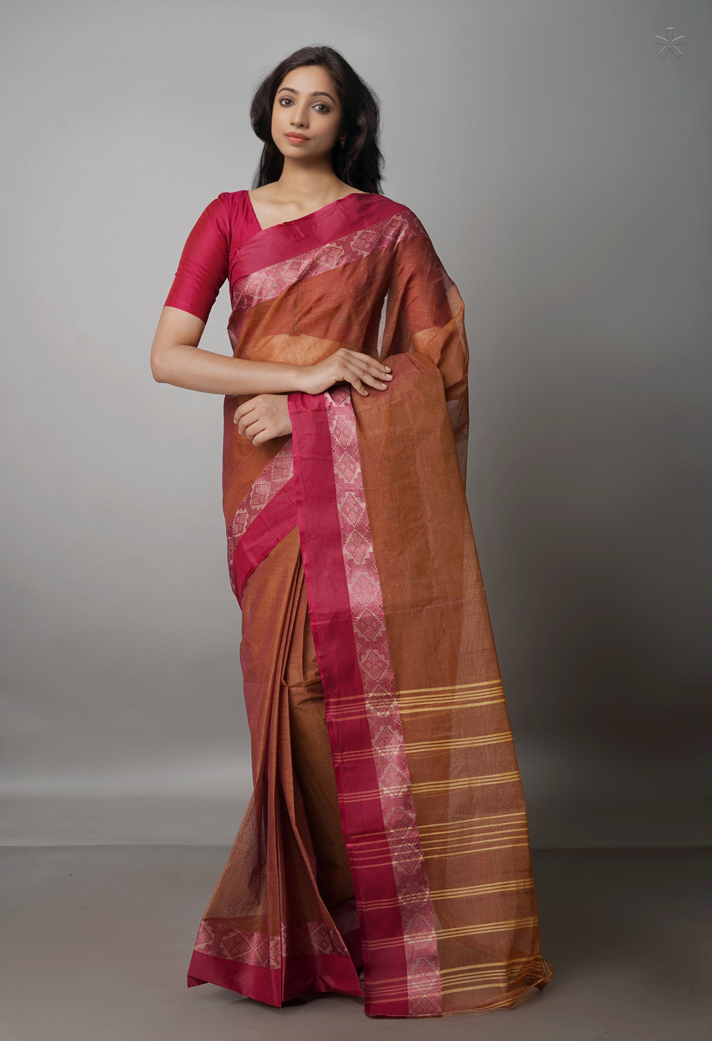 Handloom Soft Cotton Saree with Tassles, Plain Red, SR1026