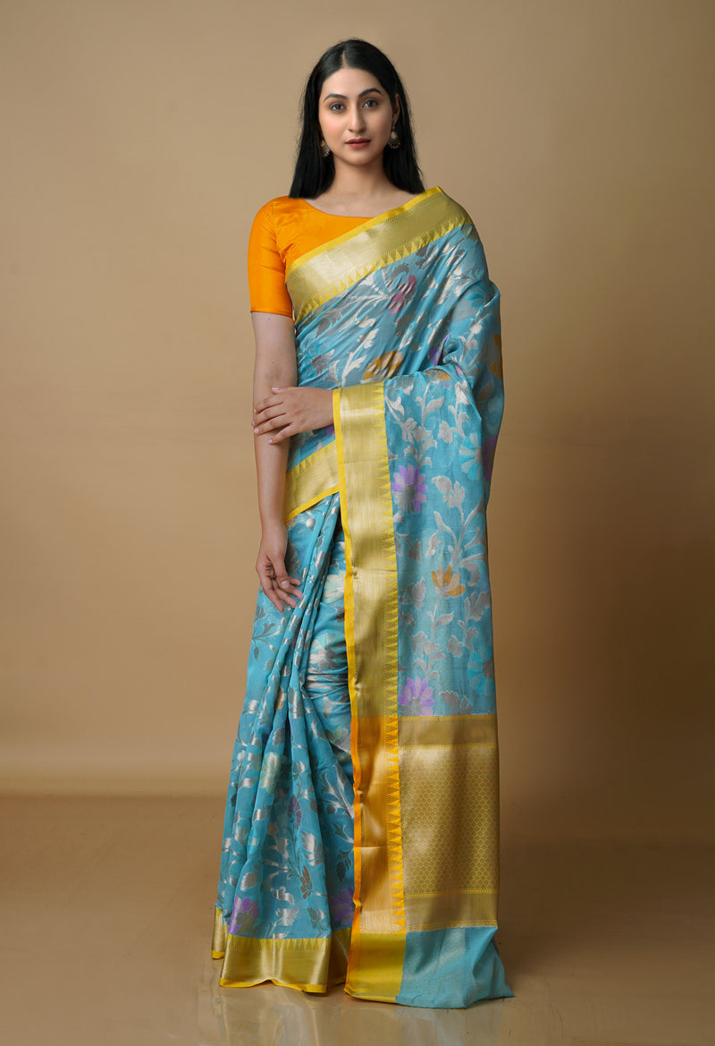 Sky Blue  fancy Banarasi Silk Saree-UNM70290