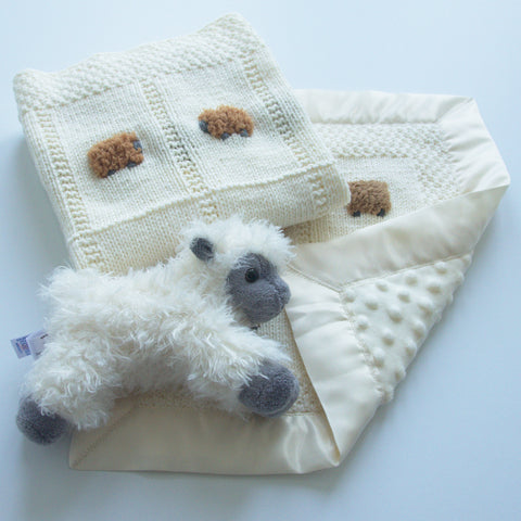 Sheep blankets for babies: blanket, lovey, and sheep doll (all 3 come together as part of a gift set)
