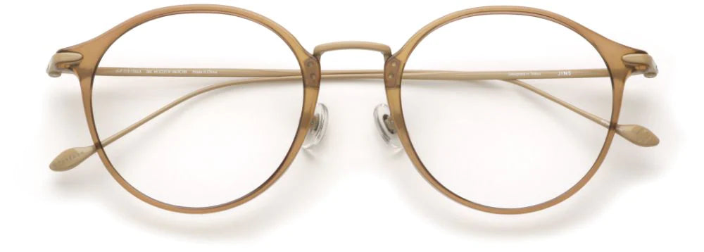 JINS Eevee Model glasses in light brown with gold temples