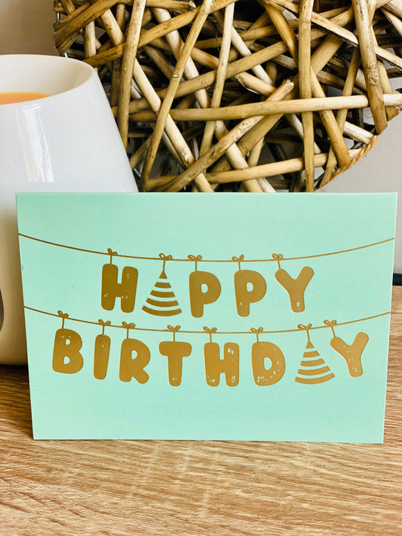 ‘Happy Birthday’ Mint & Gold Card