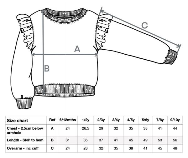 Chenille Sweatshirt size guide