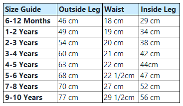 Kids Jogger size guide
