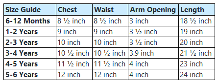 Playsuit size guide