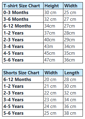 Shorts & T-shirt size guide