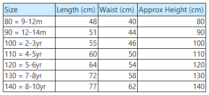 Tutu Dress size guide