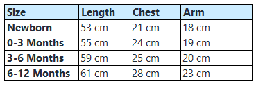 Welcome to the world baby grow size guide