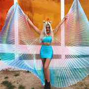 A rave girl wearing colorful butterfly wings for music festivals or raves.n