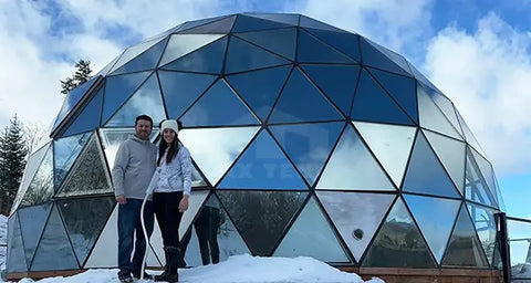 glass dome tent in winter