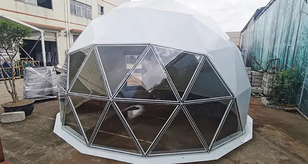 geodesic dome tent with PVC and glass