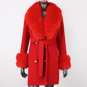 Cashmere Wool Coat with Fox Fur - HEYFANCYSTYLE