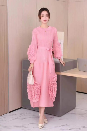 Women's Floral Grace Pleated Midi Dress - HEYFANCYSTYLE