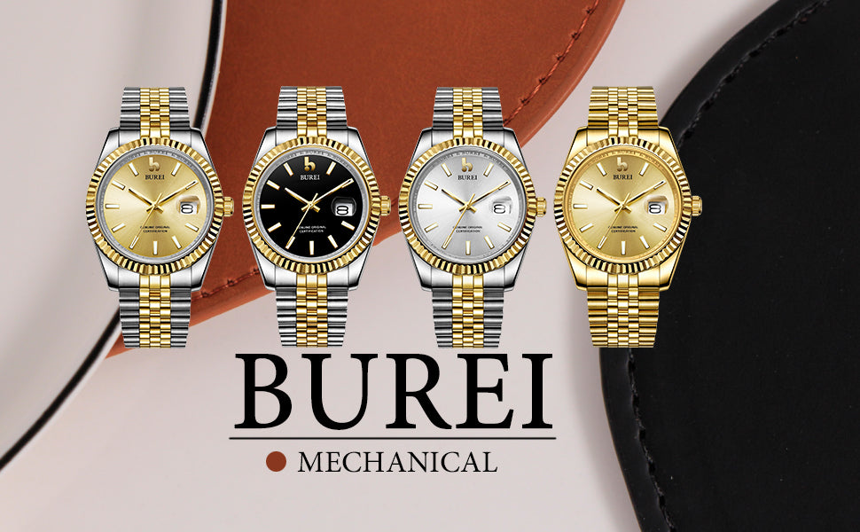 BUREI Men's Fashion Minimalist Wrist Quartz Watches with Stainless