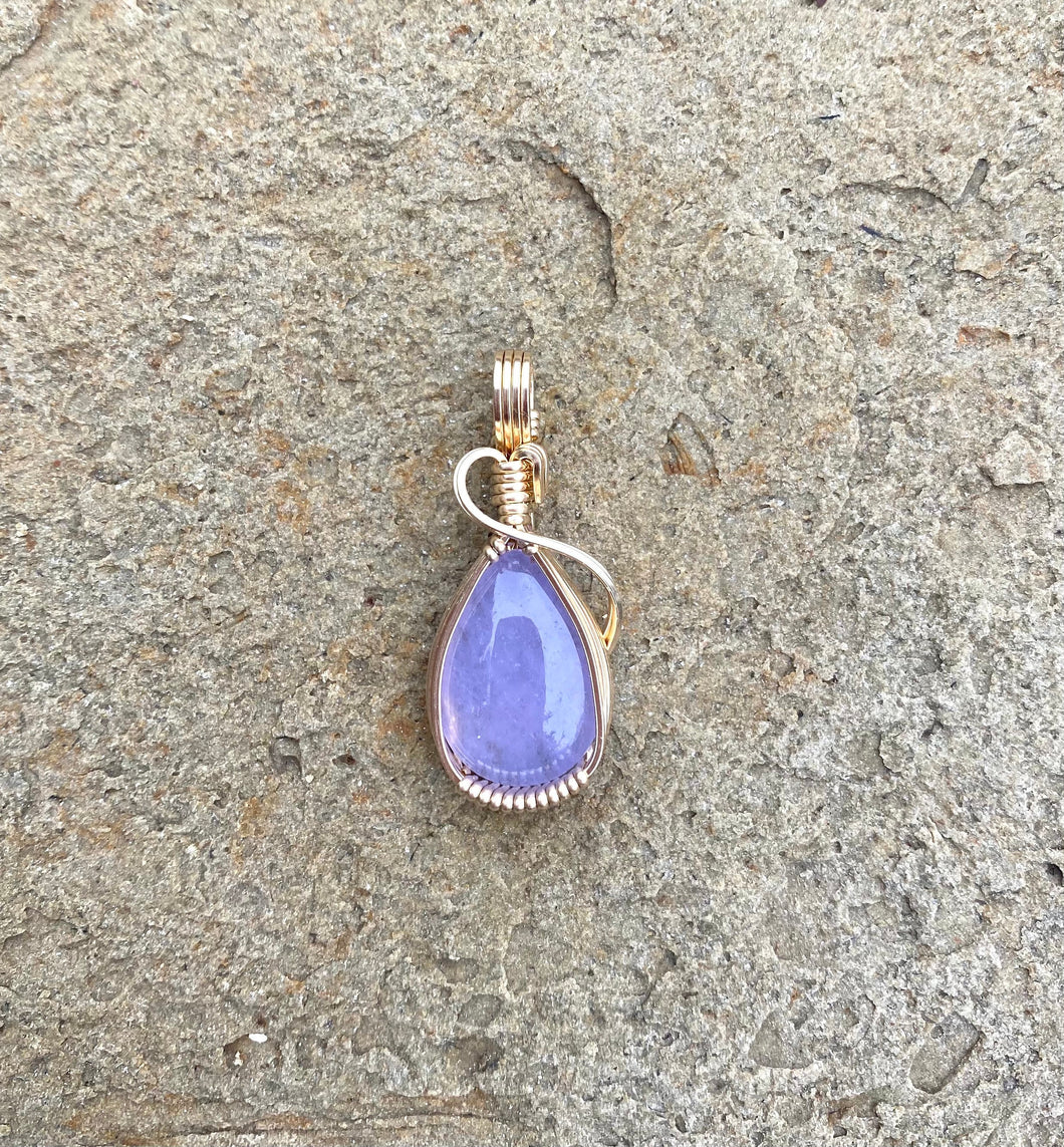 Wire Wrapped Chalcedony Pendant ( Gold)