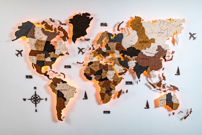 Wooden World Map Multicolor LED – OnlyCraftUA