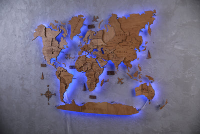 3D Wooden World Map Backlit Super Multicolor LED