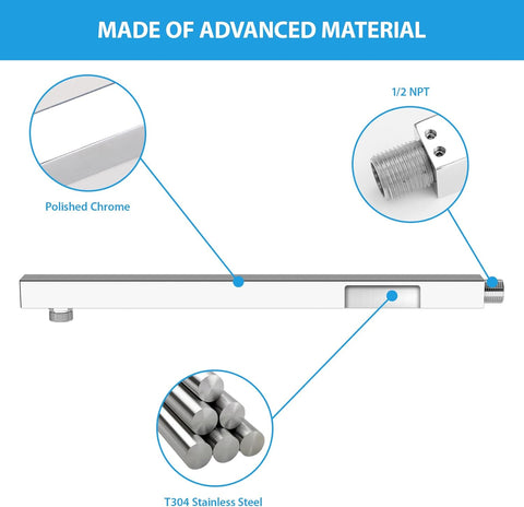 Lordear 16 Inch Shower Arm, Brushed Nicke/Chrome Finish, Rain Shower Head Extension Arm With Flange and Teflon Tape,304 Stainless Steel Rain Shower Arm Wall Mounted from Lordear