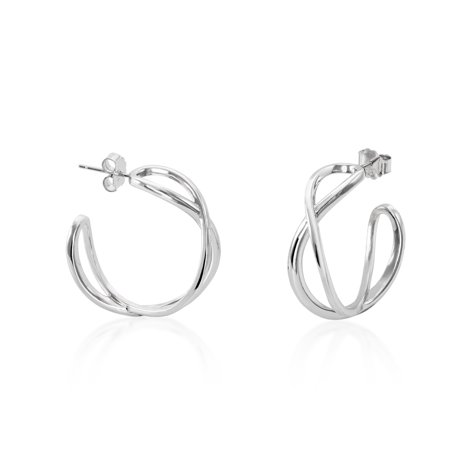 Boucles d'oreilles originales en argent à double rail entrelacé et uni