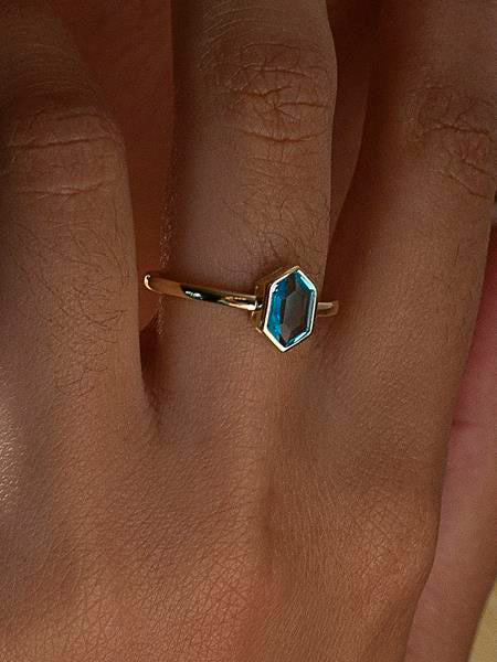 Rings with aquamarine tone gold plated stones