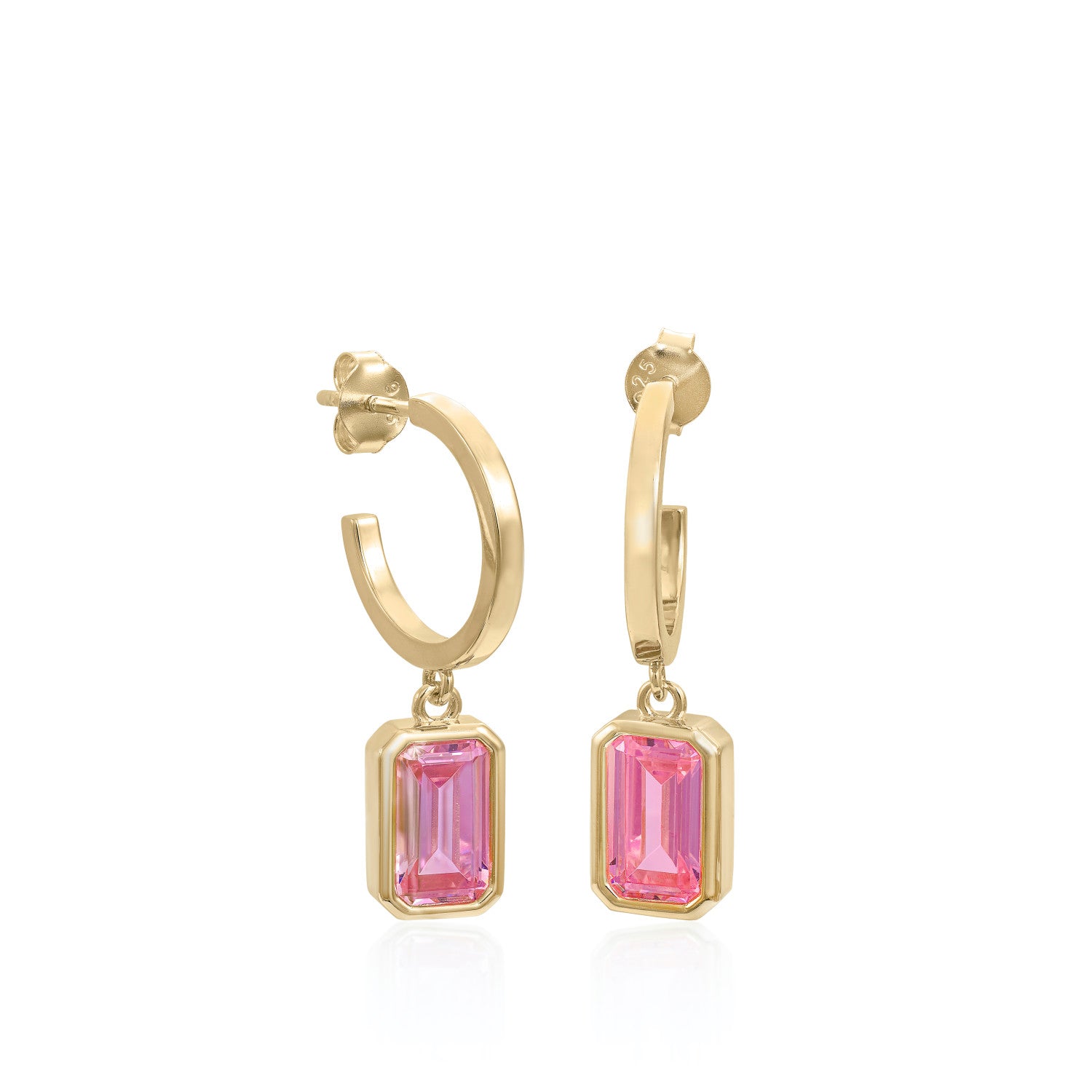 Earrings with pink gemstone hoop design pendants