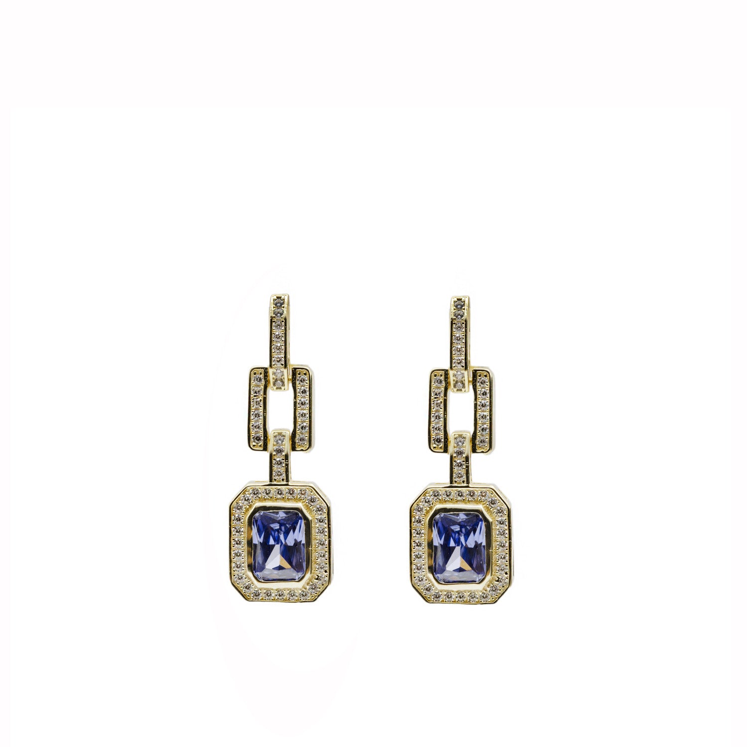 Earrings with colored stones octagonal design in azurite tone