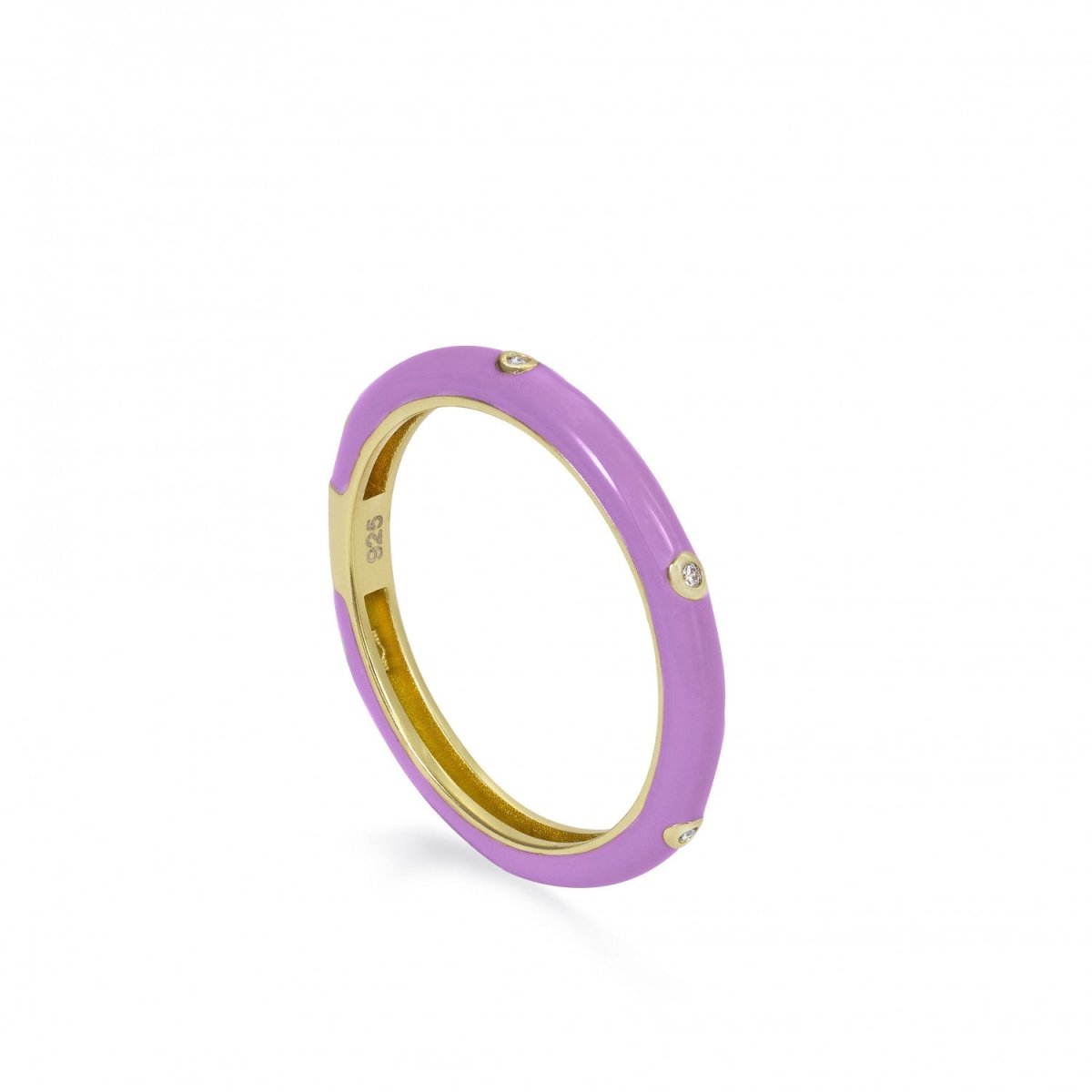 Bague - Bague en émail triple zircone de couleur violette