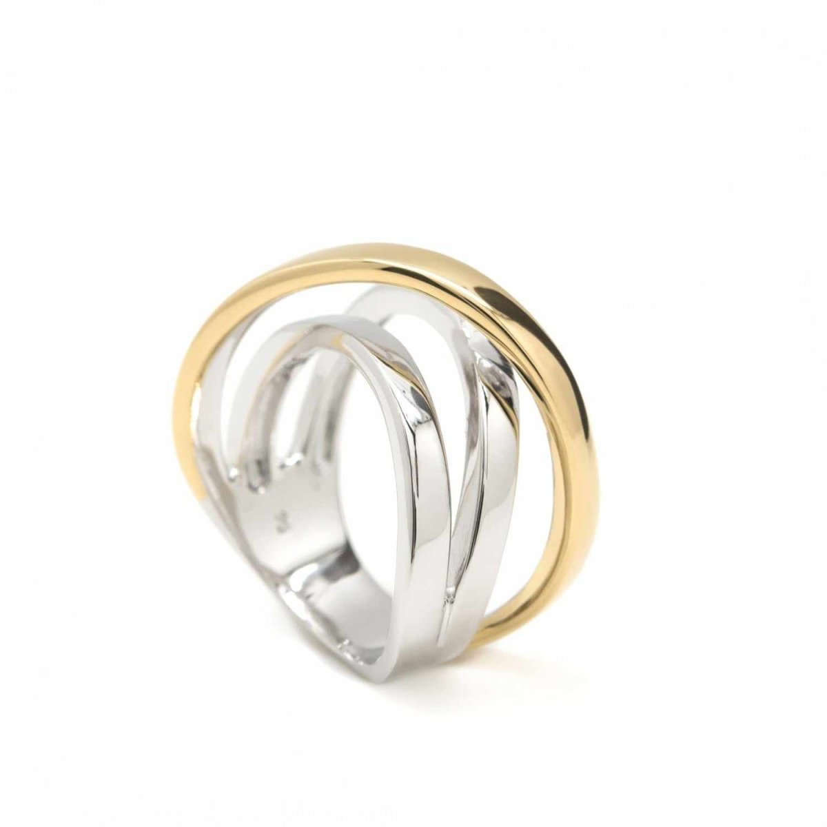 Bague - Anneaux larges en argent bicolore avec un design bicolore qui s'enlace