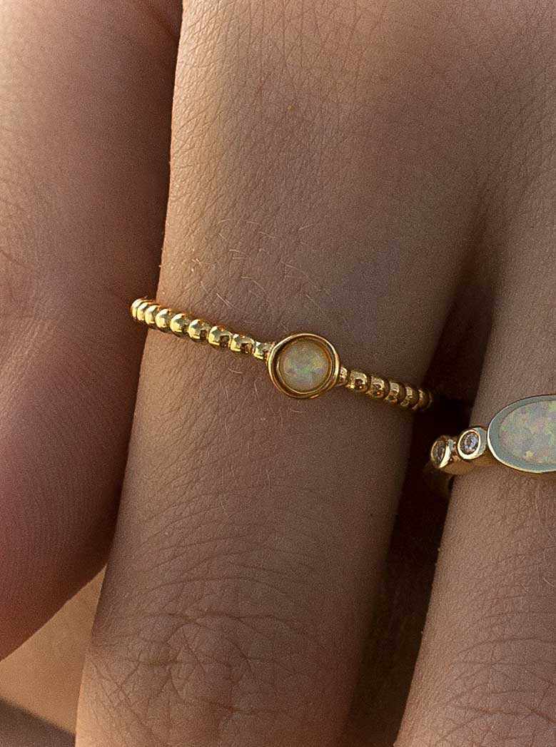 Ring - Thin gold plated sterling silver rings with opal circular motif