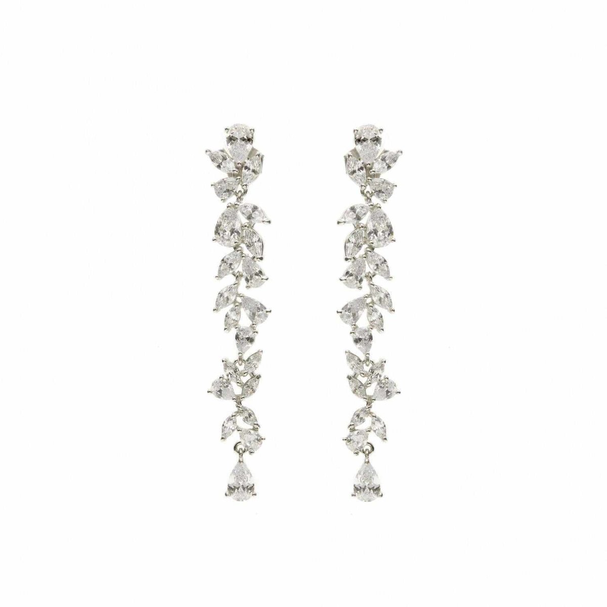 Earrings - Long earrings bridal floral design with adamantine quartzes