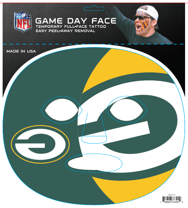 Green Bay Packers 3391 Full Face Tattoo The Gameface Company