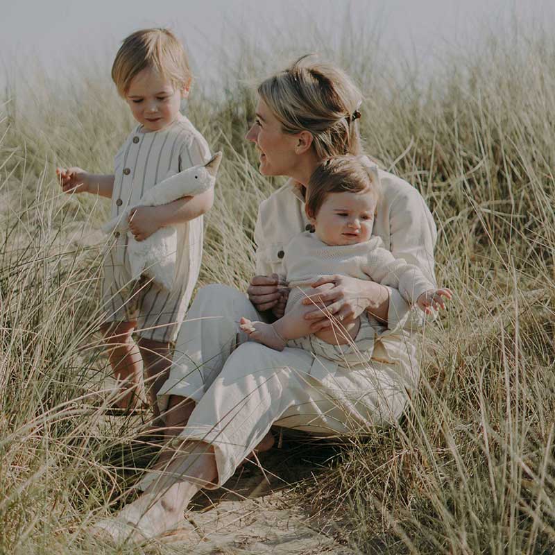 Birgit with Achilles on beach