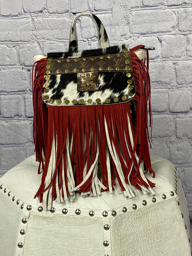 American Darling Hair on Cowhide Brown Leather with Fringe Crossbody Bag ADBGD130B