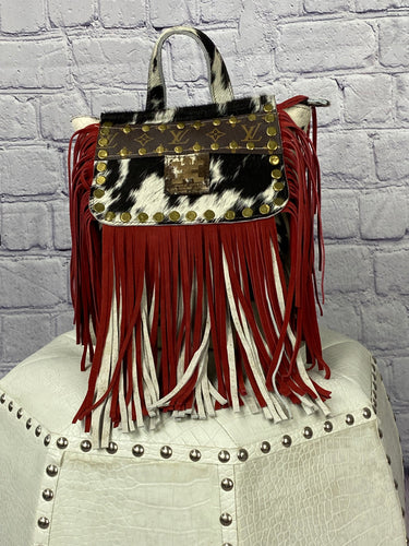 American Darling Cowhide & Leather Tooled Bag with Fringe – R Bar B