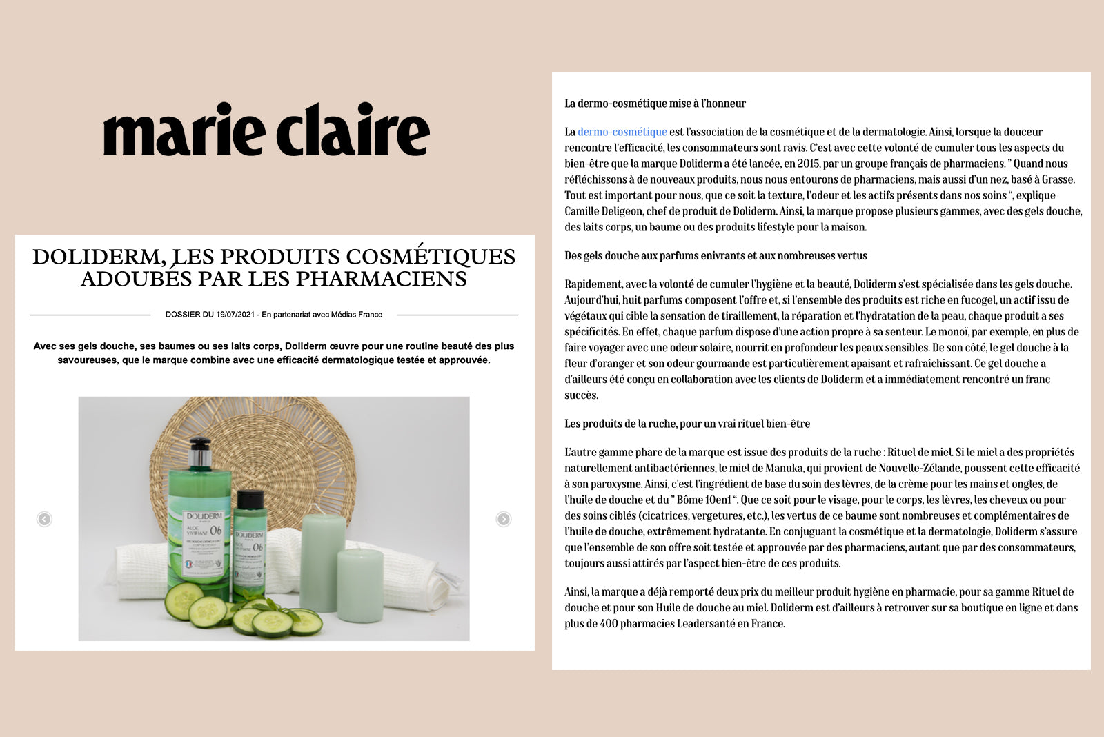 Article marie claire pour Doliderm