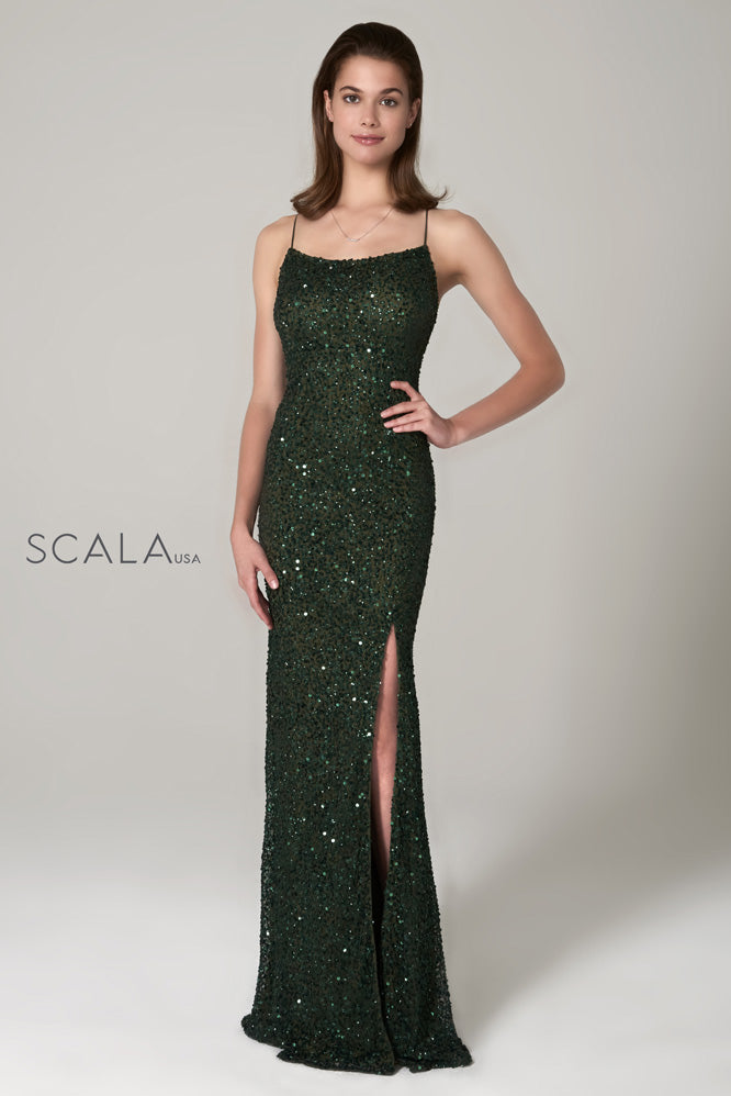 emerald green sequin evening gown