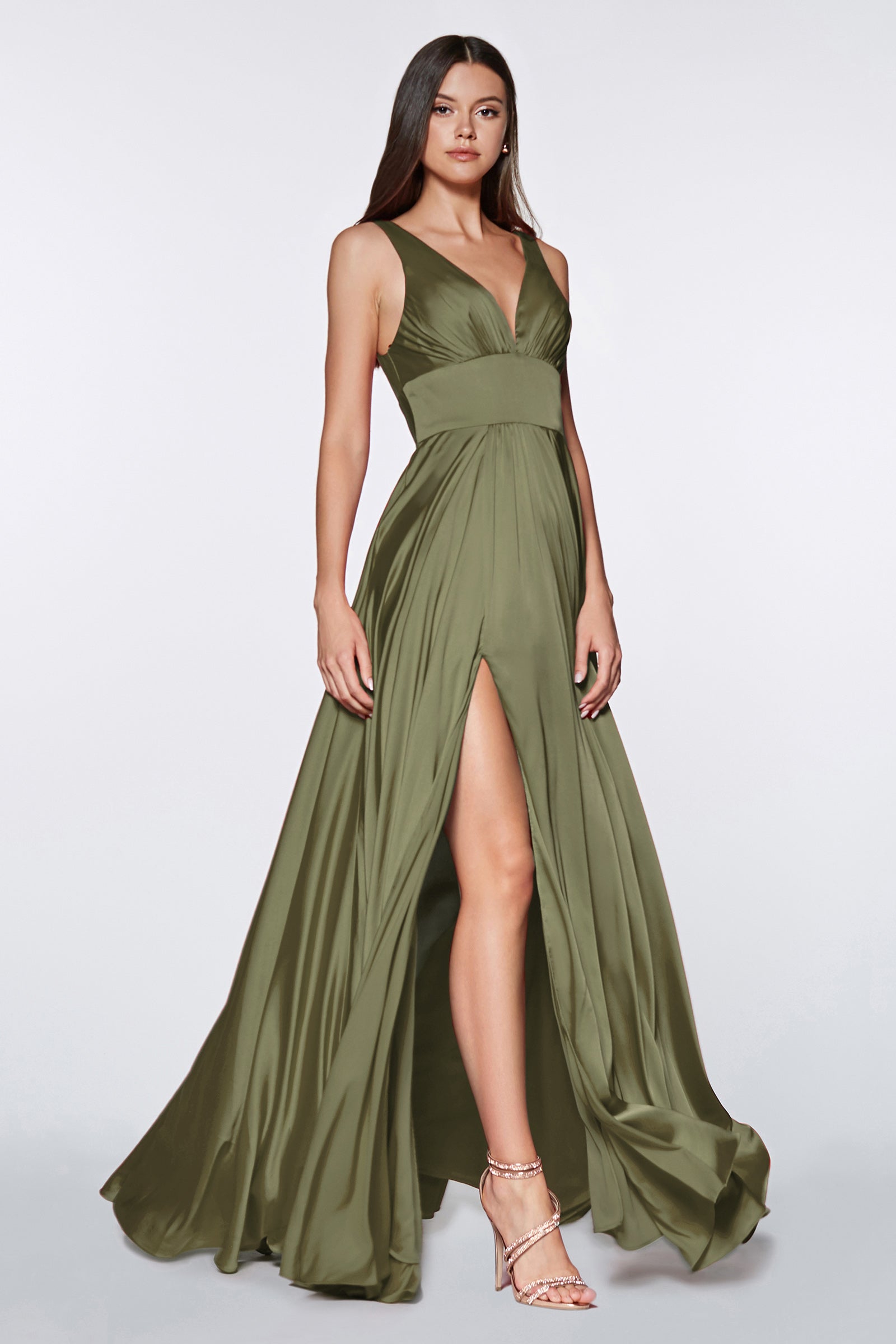 The Iowa long satin dress with v neckline – Mia Bella Couture