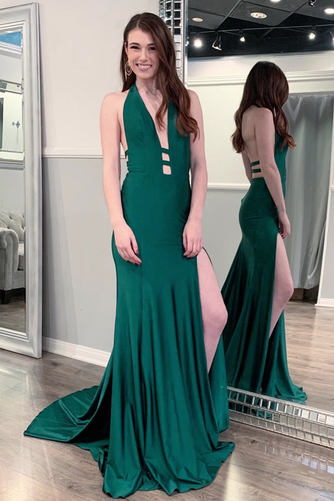Atria Backless Halter Long A-Line Prom Dress 6816H Pale Green / XSmall